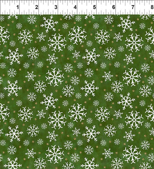 Winter Solstice II Snowflakes Green Gold Metallic In the Beginning Fabric Cotton Fabric ITB-11WS-3M