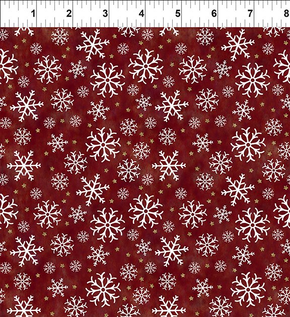Winter Solstice II Snowflakes Red Gold Metallic In the Beginning Fabric Cotton Fabric ITB-11WS-2M