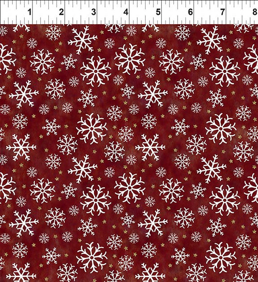 Winter Solstice II Snowflakes Red Gold Metallic In the Beginning Fabric Cotton Fabric ITB-11WS-2M