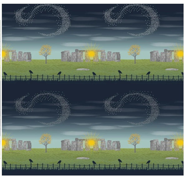 Winter Solstice Stonehenge Stripe Gold Metallic Lewis and Irene Cotton Fabric LI-L53