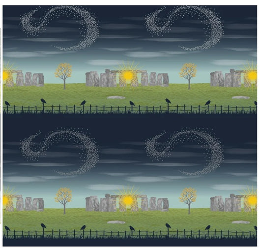 Winter Solstice Stonehenge Stripe Gold Metallic Lewis and Irene Cotton Fabric LI-L53