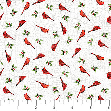 Winter Song Mini Birds White Multi Deborah Edwards Northcott Cotton Fabric NC-27805-10
