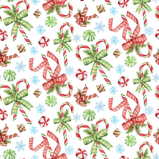 Winter Village Candy Cane Lane White Deane Beesley 3 Wishes Cotton Fabric 3W-23803-WHT