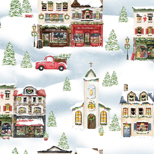 Winter Village Outdoor Blue Deane Beesley 3 Wishes Cotton Fabric 3W-23799-BLU
