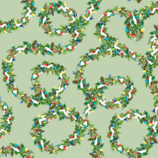 Winter Village Pine Garland Green Deane Beesley 3 Wishes Cotton Fabric 3W-23800-GRN