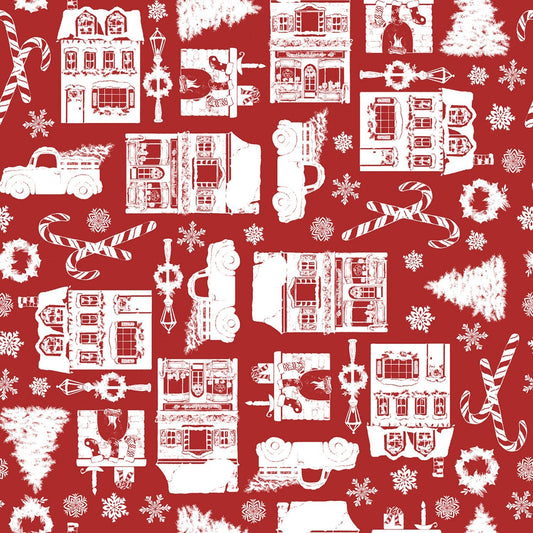 Winter Village Vintage Stores Red Deane Beesley 3 Wishes Cotton Fabric 3W-23801-RED
