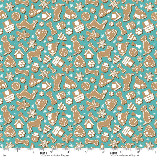 Winter Waggers Dog Biscuits Aqua Devon Design Co Blank Quilting Cotton Fabric BQ-4771-13