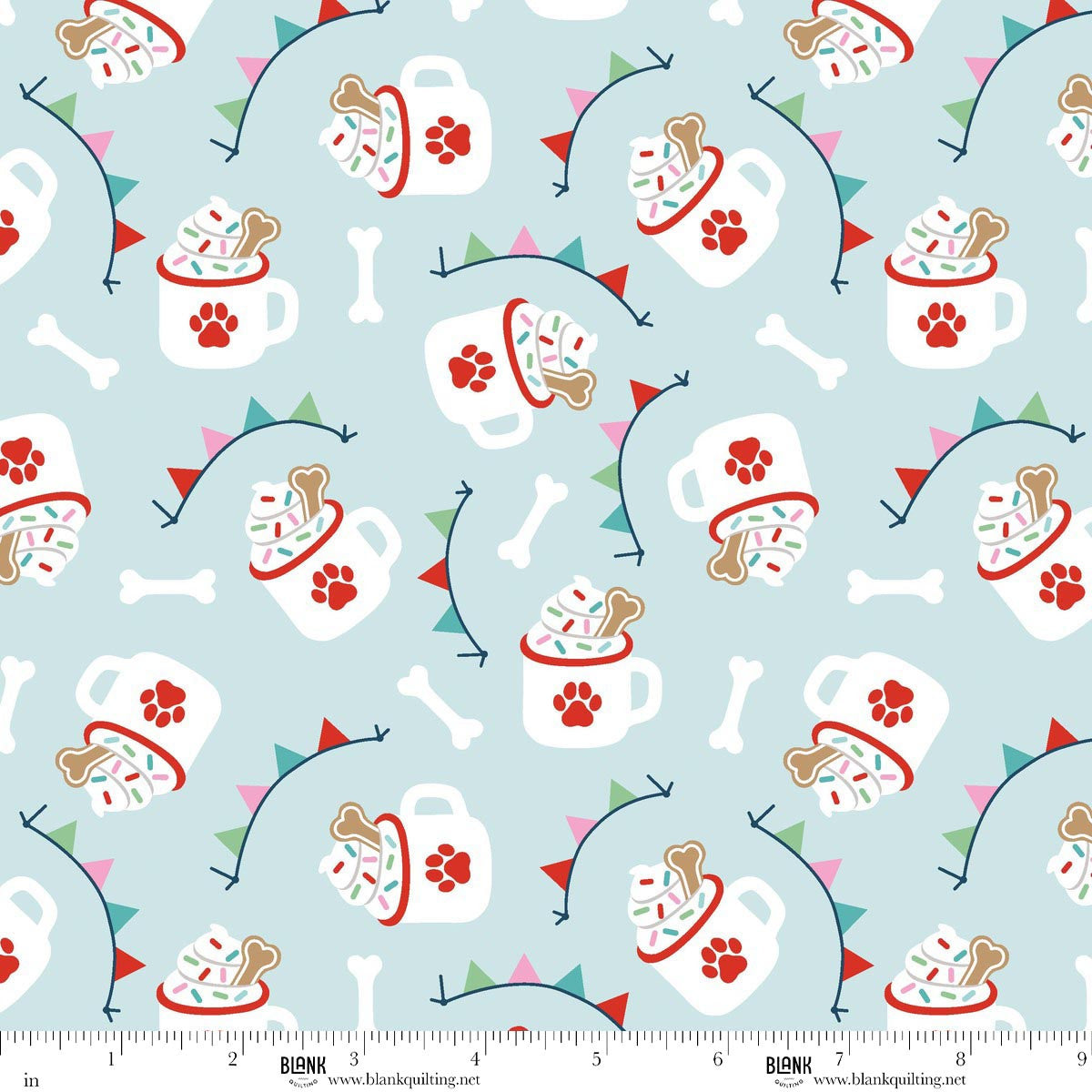 Winter Waggers Pup Cups with Biscuits Light Blue Devon Design Co Blank Quilting Cotton Fabric BQ-4769-11