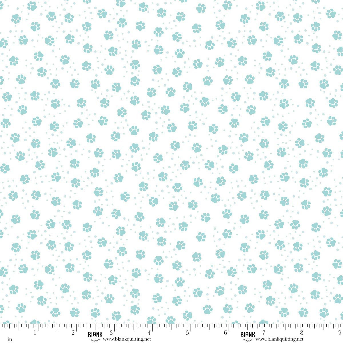 Winter Waggers Puppy Snow Pawprints Aqua White Devon Design Co Blank Quilting Cotton Fabric BQ-4772-01