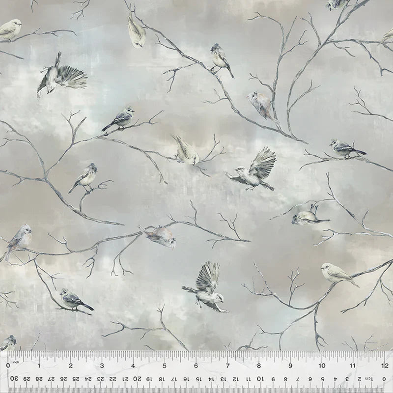 Winter Whisper Snowbirds Cloudy Whistler Studios Windham Fabrics Cotton Fabric WF-54681-4