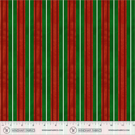 Winter Wonder Ribbon Stripe Green Red Whistler Studios Windham Cotton Fabric WF-55171D-5