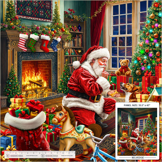 Winter Wonder Santa Christmas Morning Panel 36" Whistler Studios Windham Cotton Fabric WF-55164DP-1