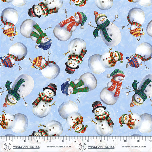 Winter Wonder Snow Guys and Gals Icy Blue with PUFF Whistler Studios Windham Cotton Fabric WF-55168D-2