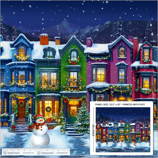 Winter Wonder Winter Town Multi Panel with Puff 36" Whistler Studios Windham Cotton Fabric WF-55162DPP-1