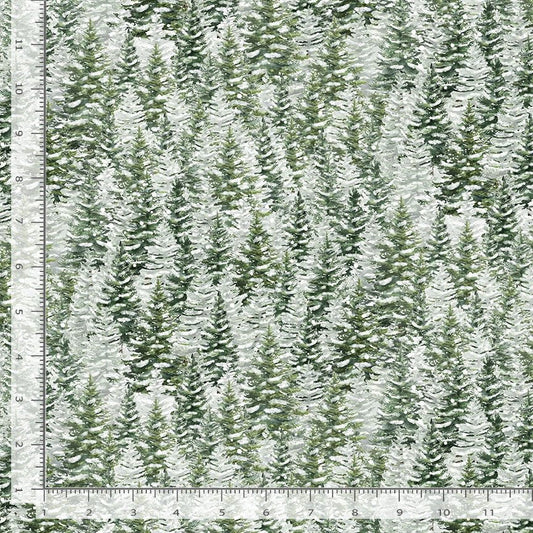 Winter Wonderland Snowy Pine Trees Forest Katie Hennagir Timeless Treasures Cotton Fabric TT-KATIE-CD3694-FOREST