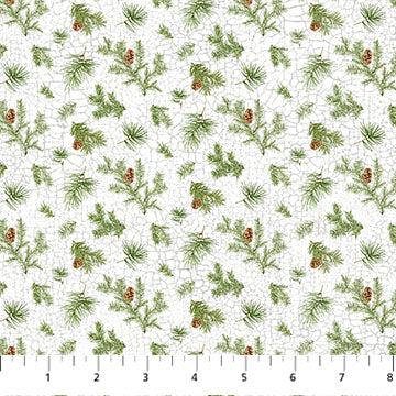Winter Woodland Pine Boughs White Multi Deborah Edwards Northcott Cotton Fabric NC-28869-10