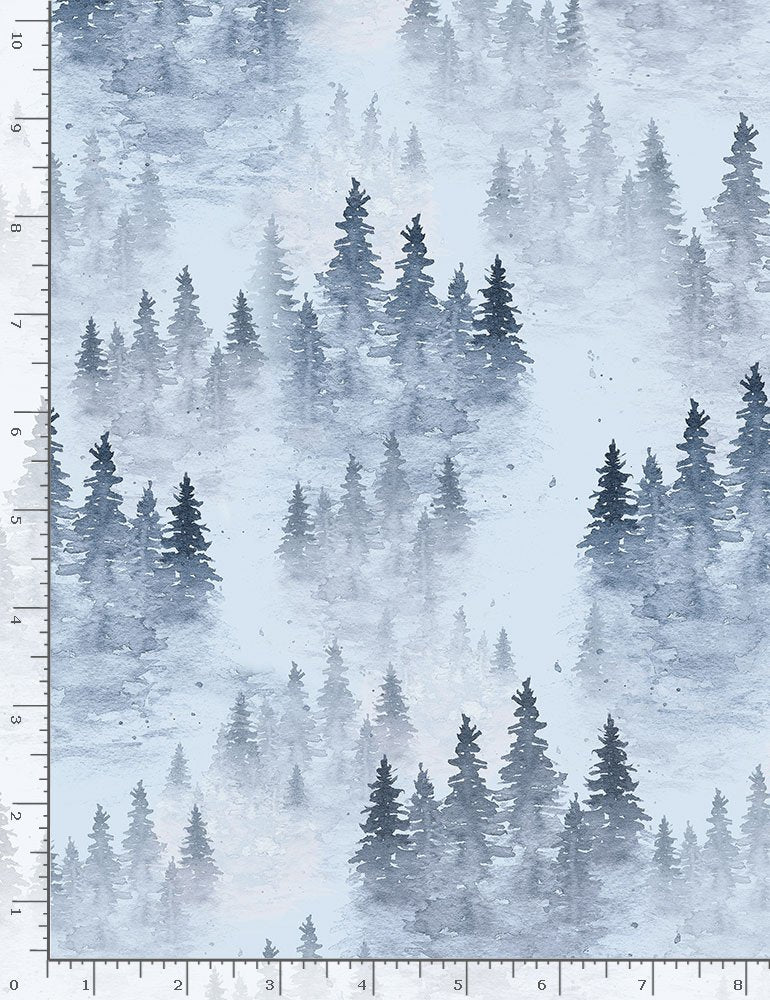 Winter Woods Winter Evergreen Trees Blue Timeless Treasures Cotton Fabric