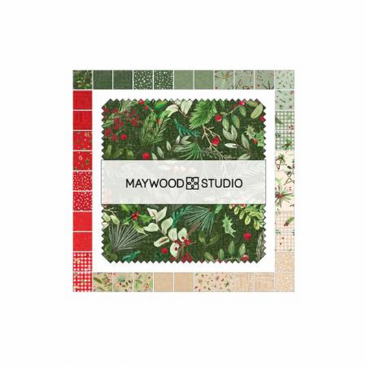 Winter Wreaths 5" Squares Charm Pack 42pcs Maywood Studio Cotton Fabric MS-CP-MASWIWR