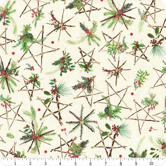 Winter Wreaths Stars Cream Maywood Studio Cotton Fabric MS-MAS10882-E