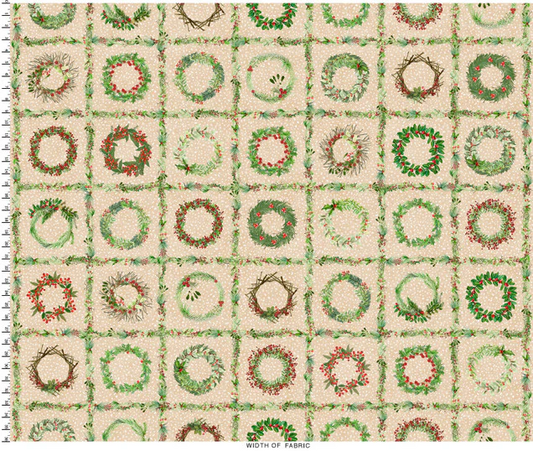 Winter Wreaths Cream Maywood Studio Cotton Fabric MS-MAS10880-E