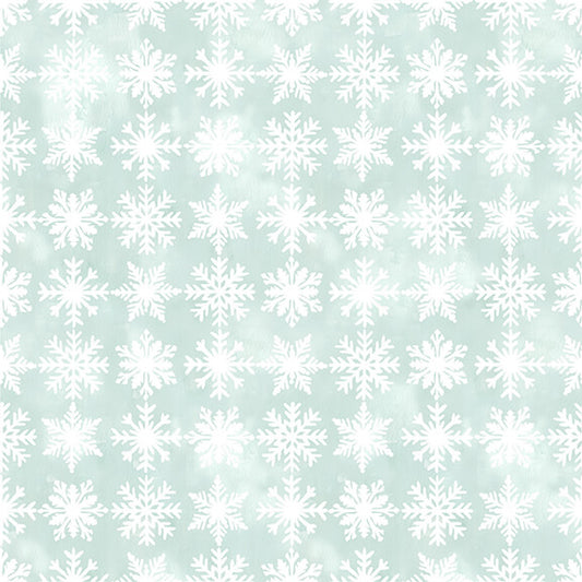 Wintry Mix Snowflakes Mint Green Elizabeth Medley Blank Quilting Cotton Fabric