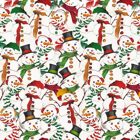 Wintry Mix Snowman Collage Elizabeth Medley Blank Quilting Cotton Fabric