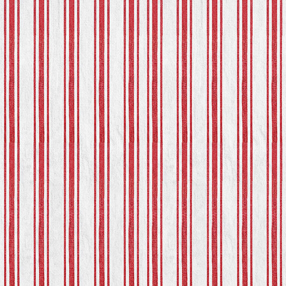 Wintry Mix Ticking Stripe Red and White Elizabeth Medley Blank Quilting Cotton Fabric