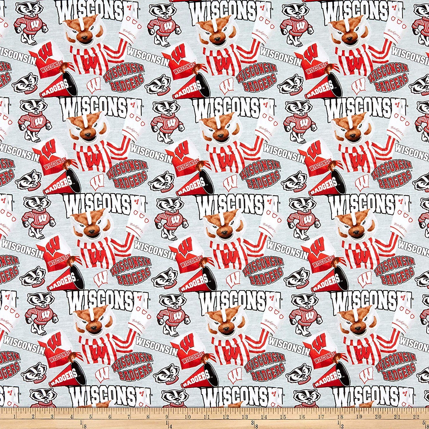 Wisconsin Badgers NCAA Collegiate Mascot Heather Print Gray Sykel Cotton Fabric