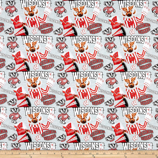 Wisconsin Badgers NCAA Collegiate Mascot Heather Print Gray Sykel Cotton Fabric