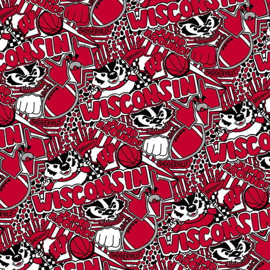 Wisconsin Badgers NCAA College Pop Art Sykel Cotton Fabric