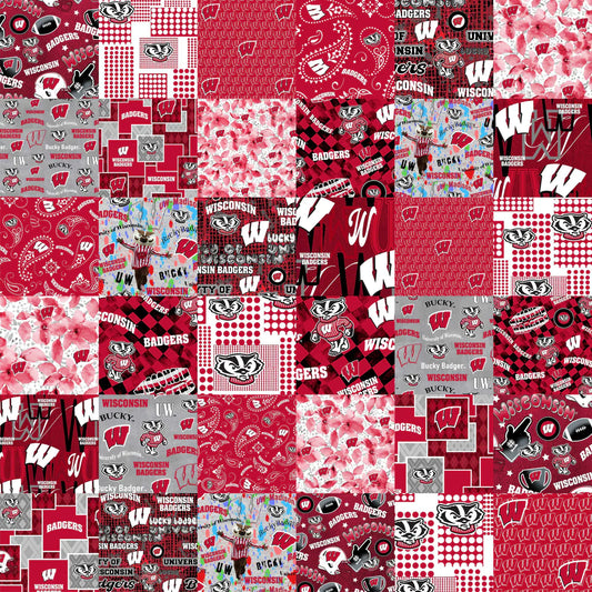 Wisconsin Badgers NCAA College Cheater Quilt Allover 60" Sykel Cotton Fabric
