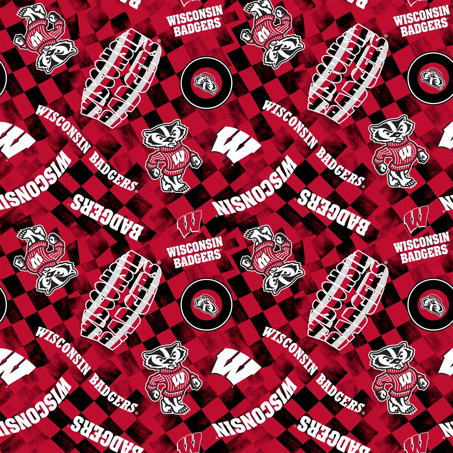 Wisconsin Badgers NCAA College Checks Red Sykel Enterprises Canvas Duck Cloth Cotton Fabric WIS-1380-RED