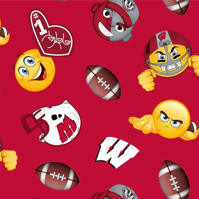 Wisconsin Badgers NCAA College Emoji Sykel Enterprises Polyester Fleece Fabric WIS-1126
