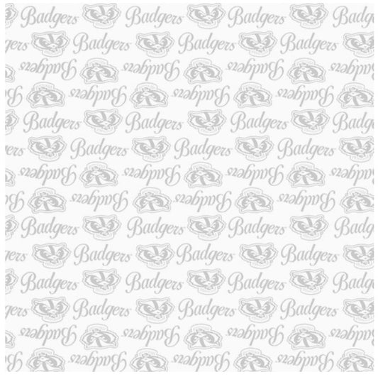 Wisconsin Badgers NCAA College White on White Mini Pigment Print Sykel Enteprises Cotton Fabric WIS-1393-W