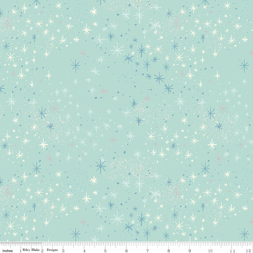 Wishes Magic Stars Songbird Green Sparkle Jill Howarth Riley Blake Cotton Fabric RB-SC18076-SONGBIRD