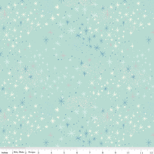 Wishes Magic Stars Songbird Green Sparkle Jill Howarth Riley Blake Cotton Fabric RB-SC18076-SONGBIRD