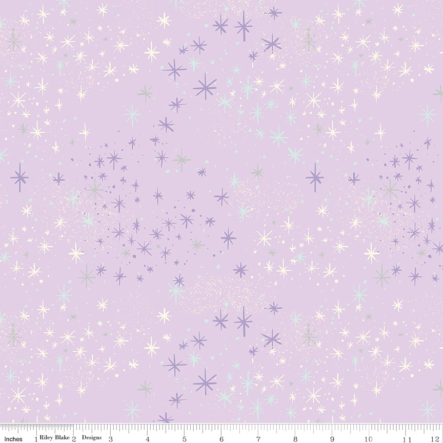 Wishes Magic Stars Vanity Purple Sparkle Jill Howarth Riley Blake Cotton Fabric RB-SC18076-VANITY