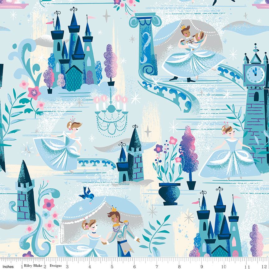 Wishes The Ball Powder Blue Sparkle Jill Howarth Riley Blake Cotton Fabric RB-SC18070-POWDER
