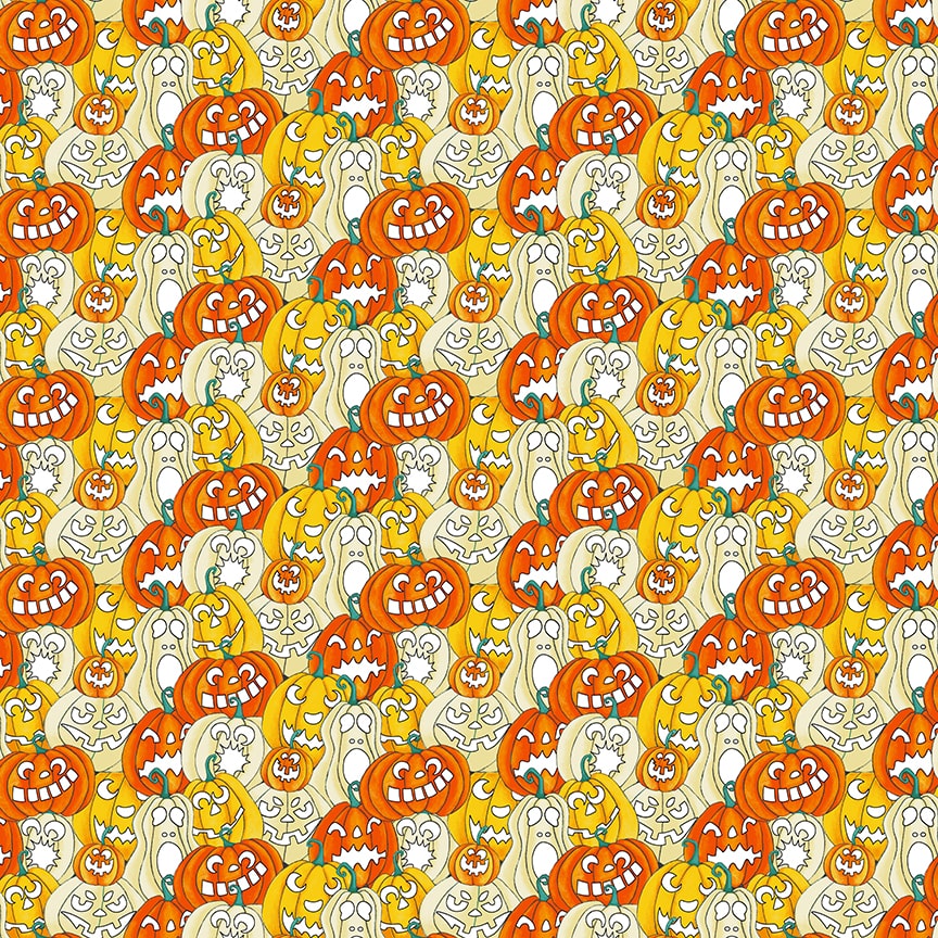 Witch Night Out Packed Pumpkins Orange Glow in the Dark Delphine Cubitt Henry Glass Cotton Fabric