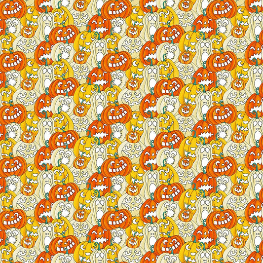 Witch Night Out Packed Pumpkins Orange Glow in the Dark Delphine Cubitt Henry Glass Cotton Fabric