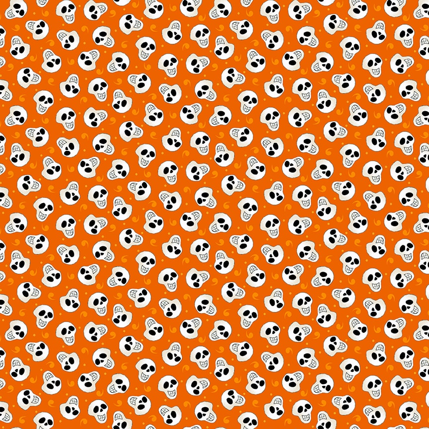 Witch Night Out Tossed Skull Orange Glow in the Dark Delphine Cubitt Henry Glass Cotton Fabric