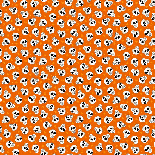 Witch Night Out Tossed Skull Orange Glow in the Dark Delphine Cubitt Henry Glass Cotton Fabric