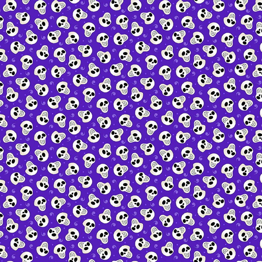 Witch Night Out Tossed Skull Purple Glow in the Dark Delphine Cubitt Henry Glass Cotton Fabric