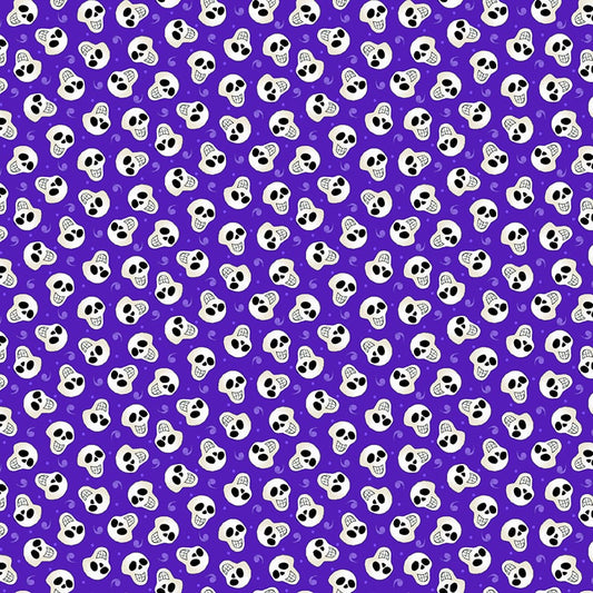 Witch Night Out Tossed Skull Purple Glow in the Dark Delphine Cubitt Henry Glass Cotton Fabric