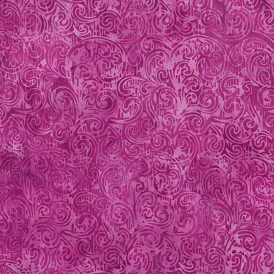 Woodcut Blossoms Swirl Woodblock Jelly Fuchsia Island Batik Cotton Fabric