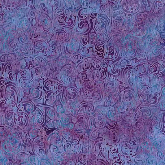 Woodcut Blossoms Swirl Woodblock Lilac Purple Island Batik Cotton Fabric