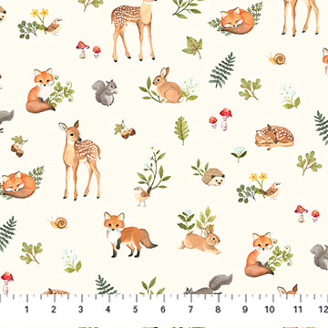 Woodland Babes Animals Cream Multi Kathryn Christensen Northcott Cotton Fabric