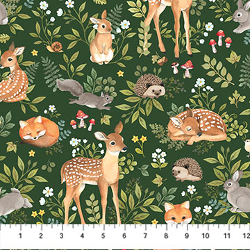 Woodland Babes Forest Feature Dark Green Multi Kathryn Christensen Northcott Cotton Fabric