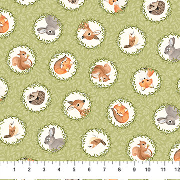 Woodland Babes Tossed Circles Animals Green Multi Kathryn Christensen Northcott Cotton Fabric