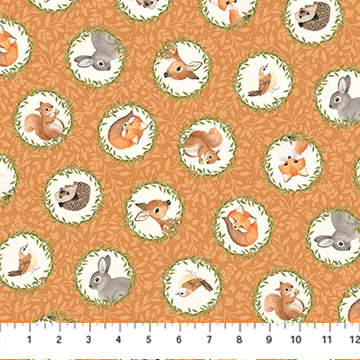 Woodland Babes Tossed Circles Animals Rust Multi Kathryn Christensen Northcott Cotton Fabric